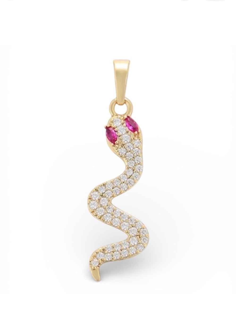Snake Necklace | 14K Gold Plated | Pink & White CZ Stone